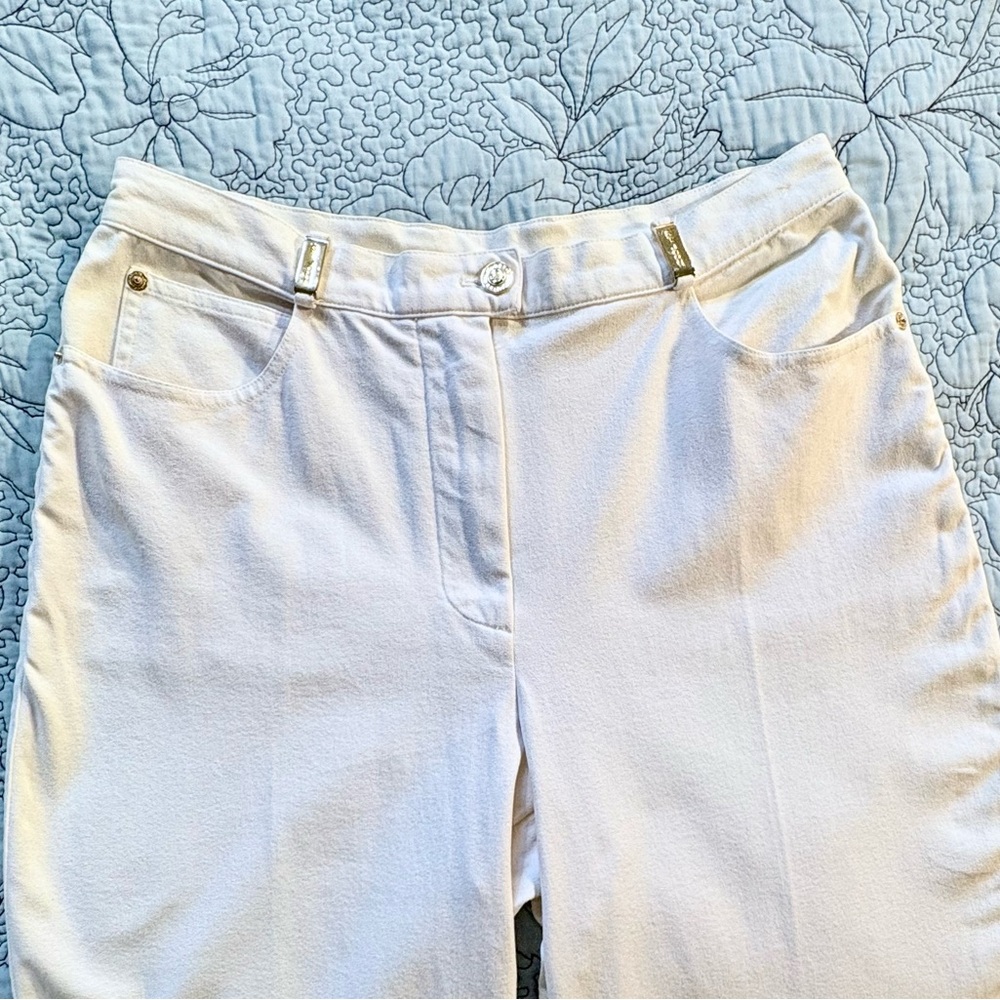 St. John Sport by Marie Gray Cream Cotton Blend Straight Leg Trousers Sz 10💚 - Picture 4 of 12